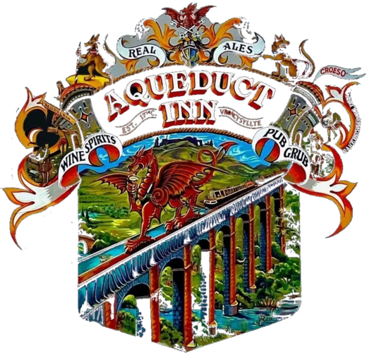 Aqueduct Inn crest — a Welsh dragon on Pontcysyllte Aqueduct